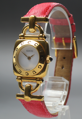 Vintage [Exc+5] GUCCI Horsebit 6300L White Dial Pink Woman's Quartz Watch JAPAN