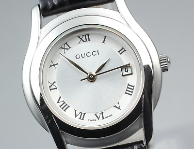 New Battery [Exc+5 Box] Gucci 5500L Silver Women's Quartz Watch Vintage JAPAN