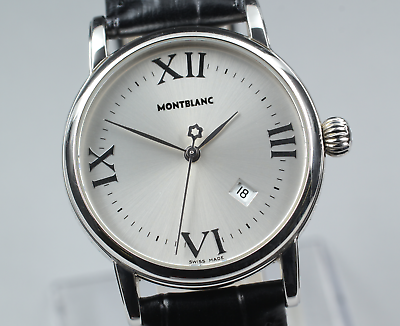 New Battery [Exc+5] Montblanc Meisterstuck 7020 Silver 32mm Quartz Watch JAPAN