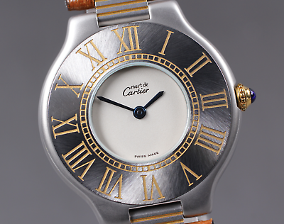 New Battery [Exc+5] Cartier Must de Cartier 21 31mm Unisex Quartz Watch JAPAN