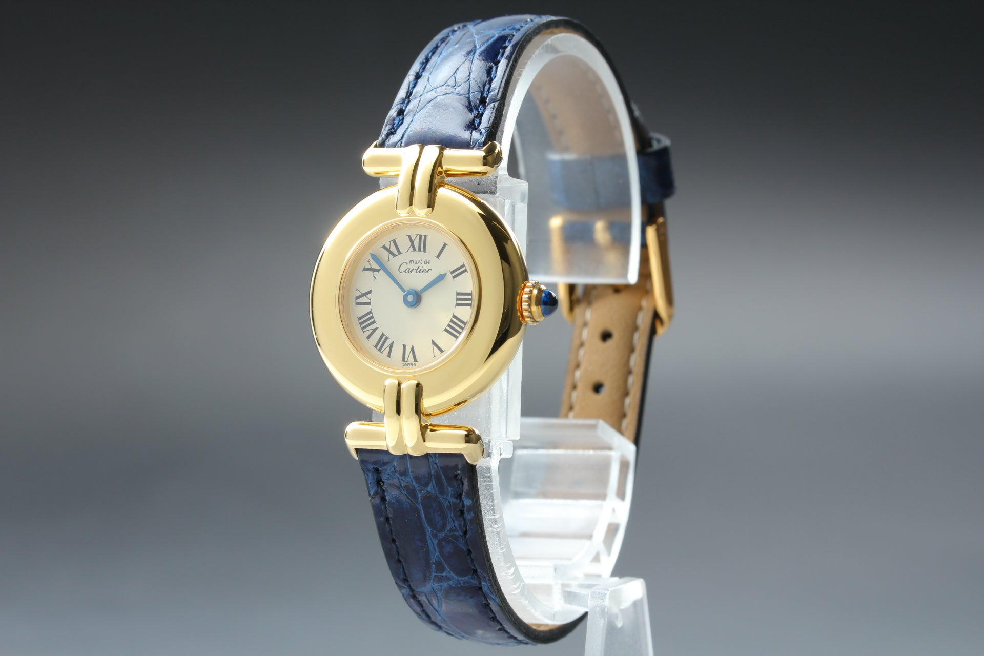 Vintage Cartier Must Colisee Vermeil 590002 Blue Gold Women's Quartz Watch