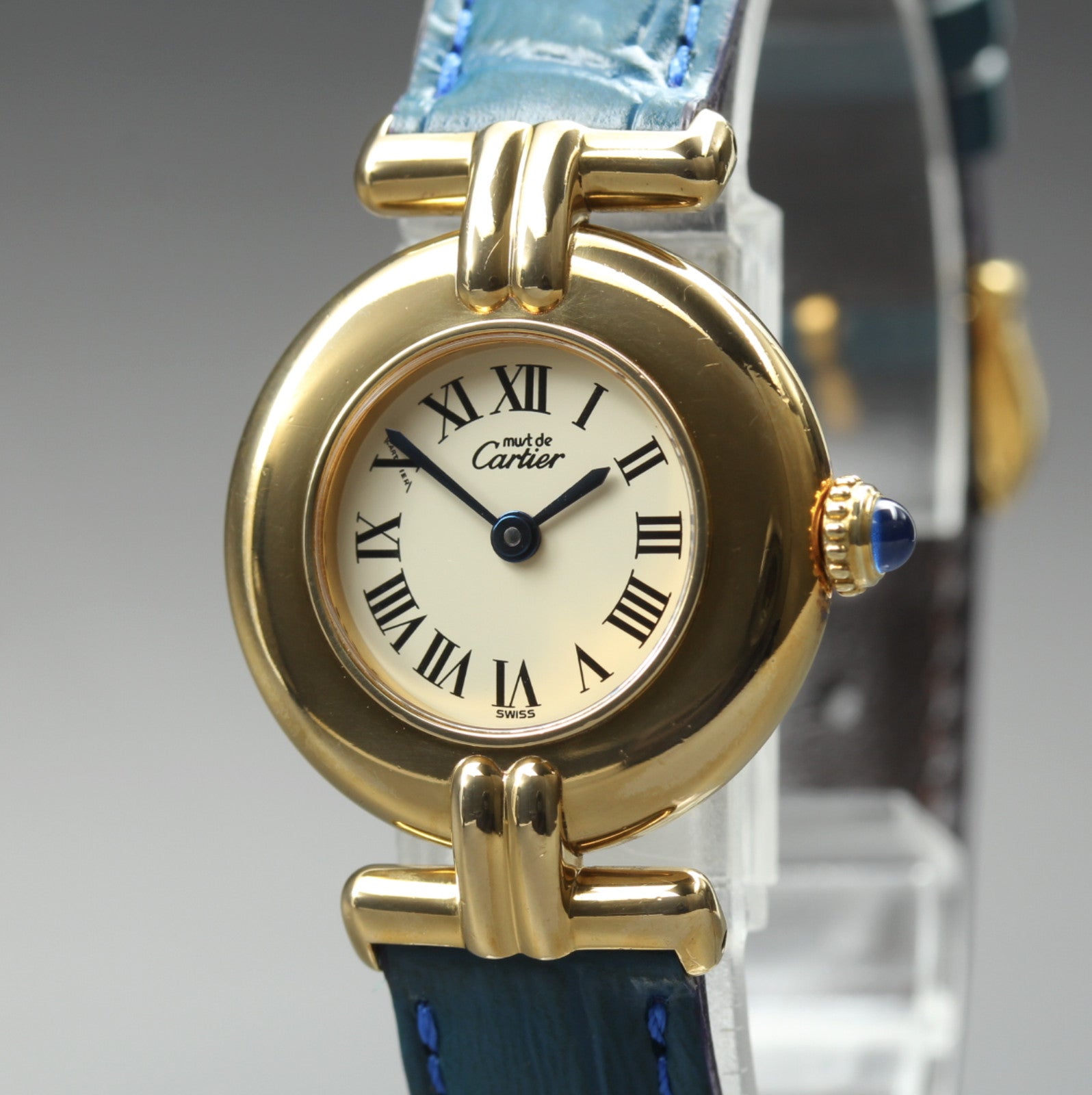 Vintage [ Near MINT- ] Cartier Must Colisee Vermeil 590002 Blue Women's Qz Watch