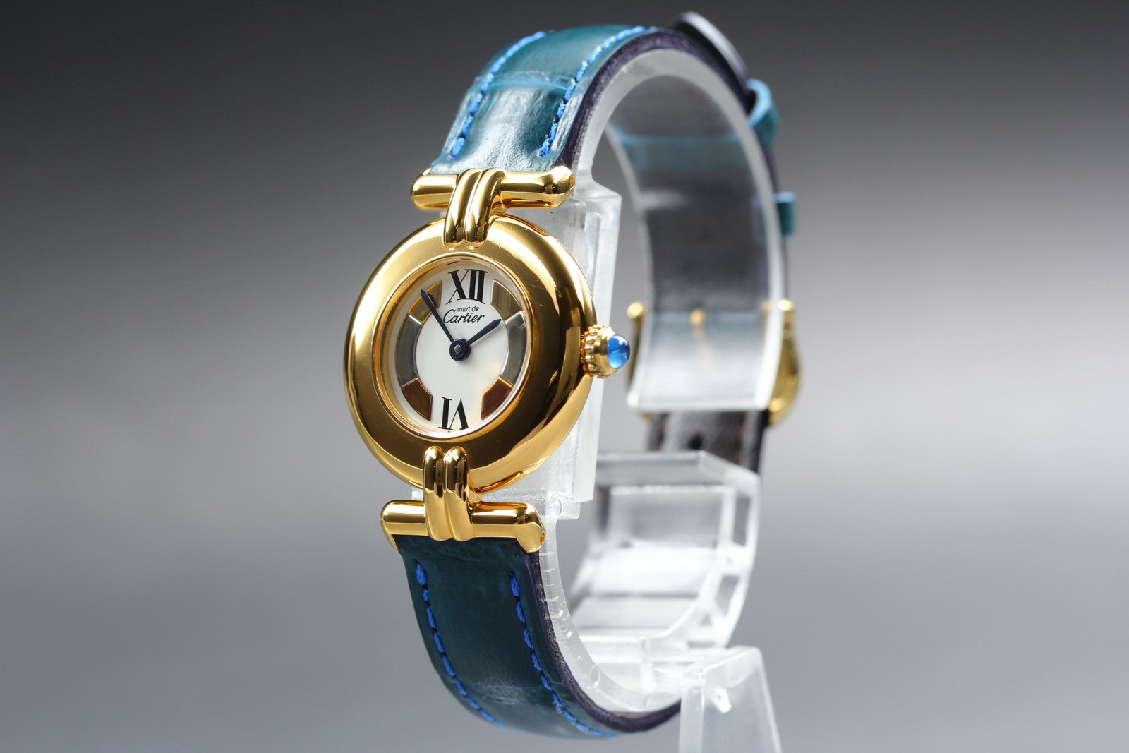 Vintage Cartier Must Colisee Vermeil 590002 Blue Gold Women's Quartz Watch