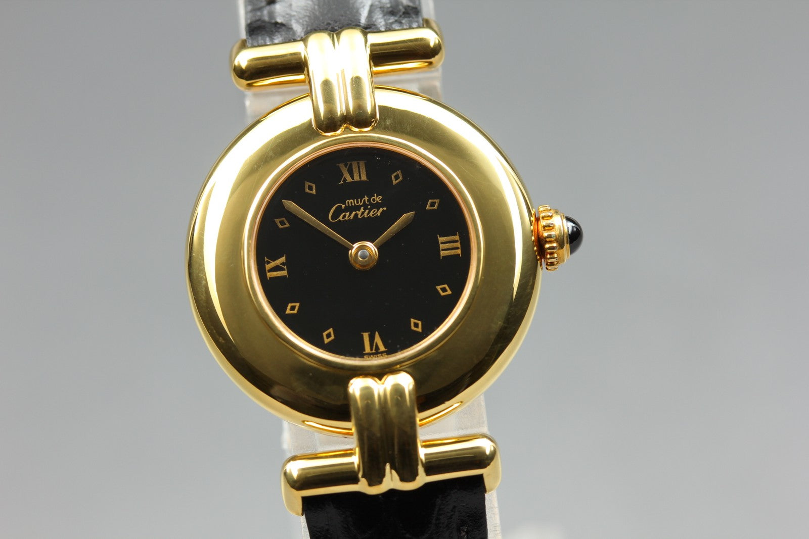 Cartier Must Colisee Vermeil 590002 Black Gold Women's Qz Watch Vintage [Pouch]