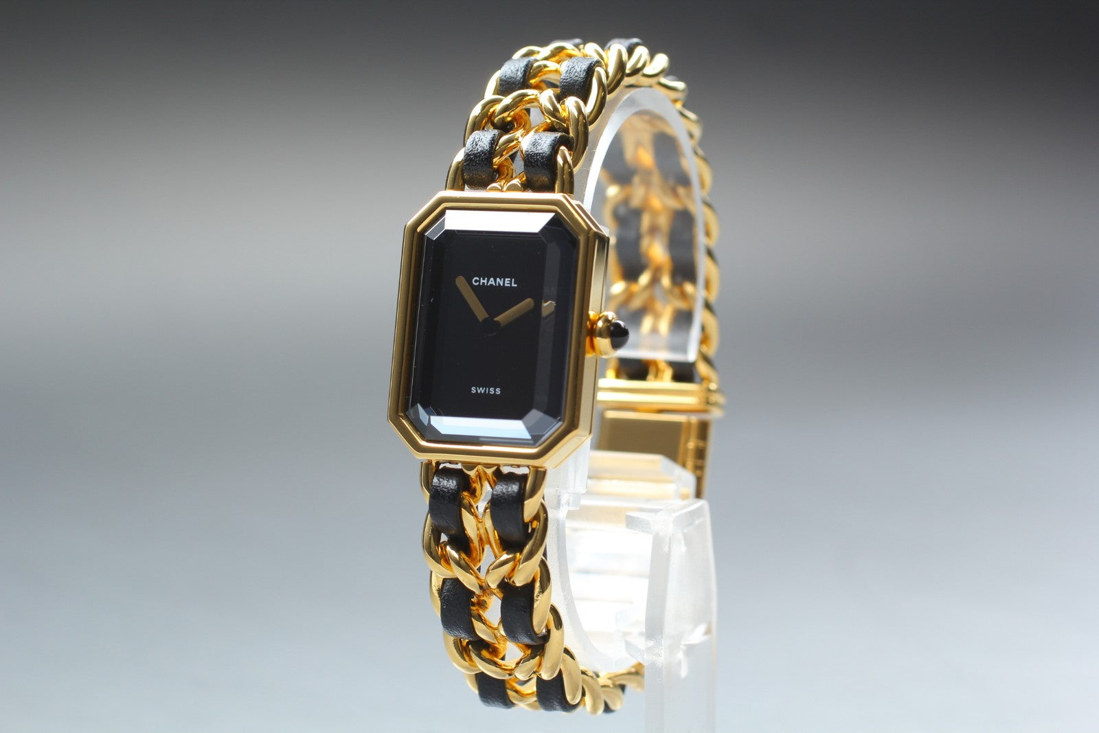 [Near MINT- Box] CHANEL Premiere L Size Black Dial 20mm Gold Quartz Womens Watch