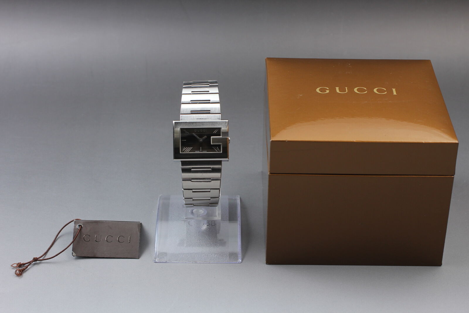 New Battery [Exc+5 Box] GUCCI 100L Black Dial SIlver Woman's Quartz Watch JAPAN
