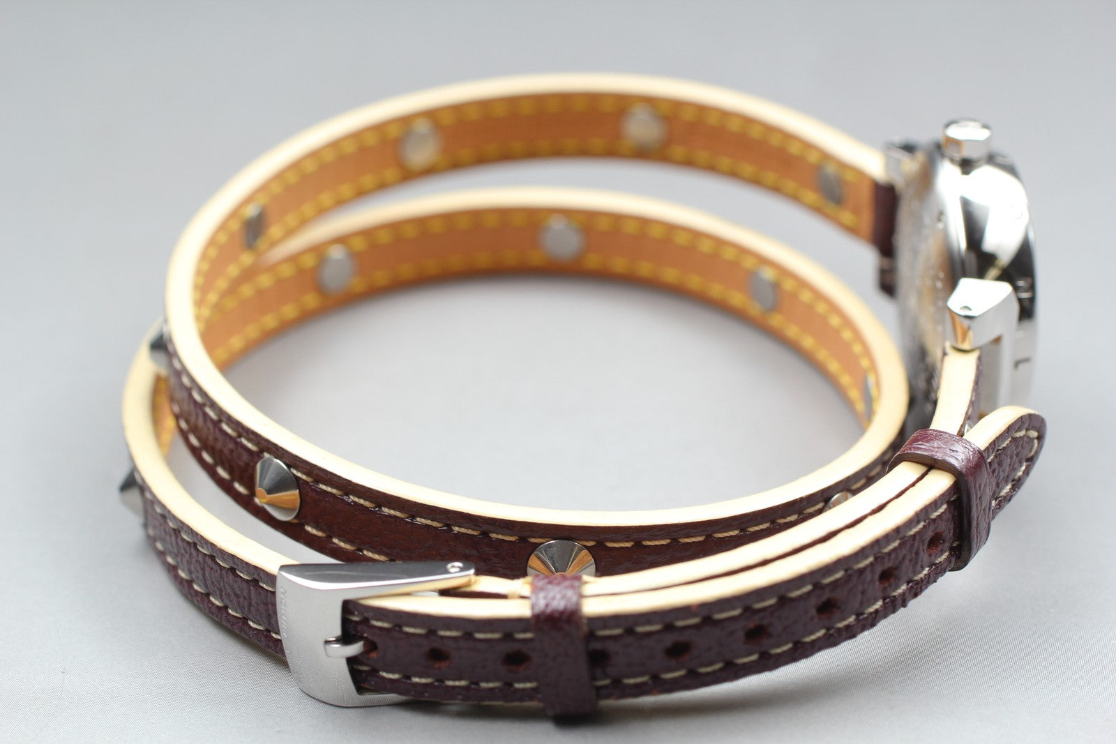 [ Exc+5 Box] Louis Vuitton Tambour Q1211 27mm Brown Women's Quartz Watch JAPAN