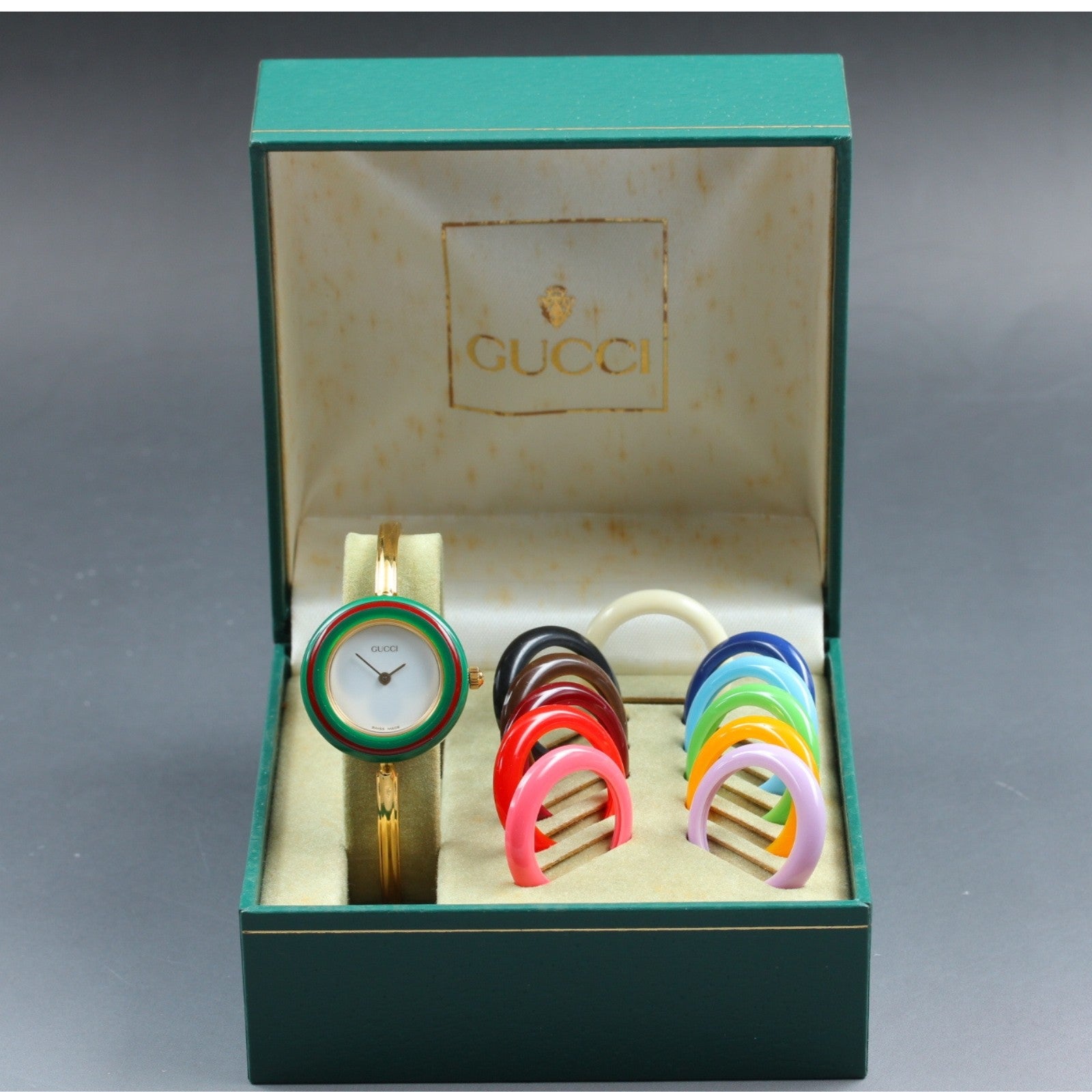 New Batt Gucci Change Bezel 11/12.2 12Color Women's White Quartz Watch JP N MINT
