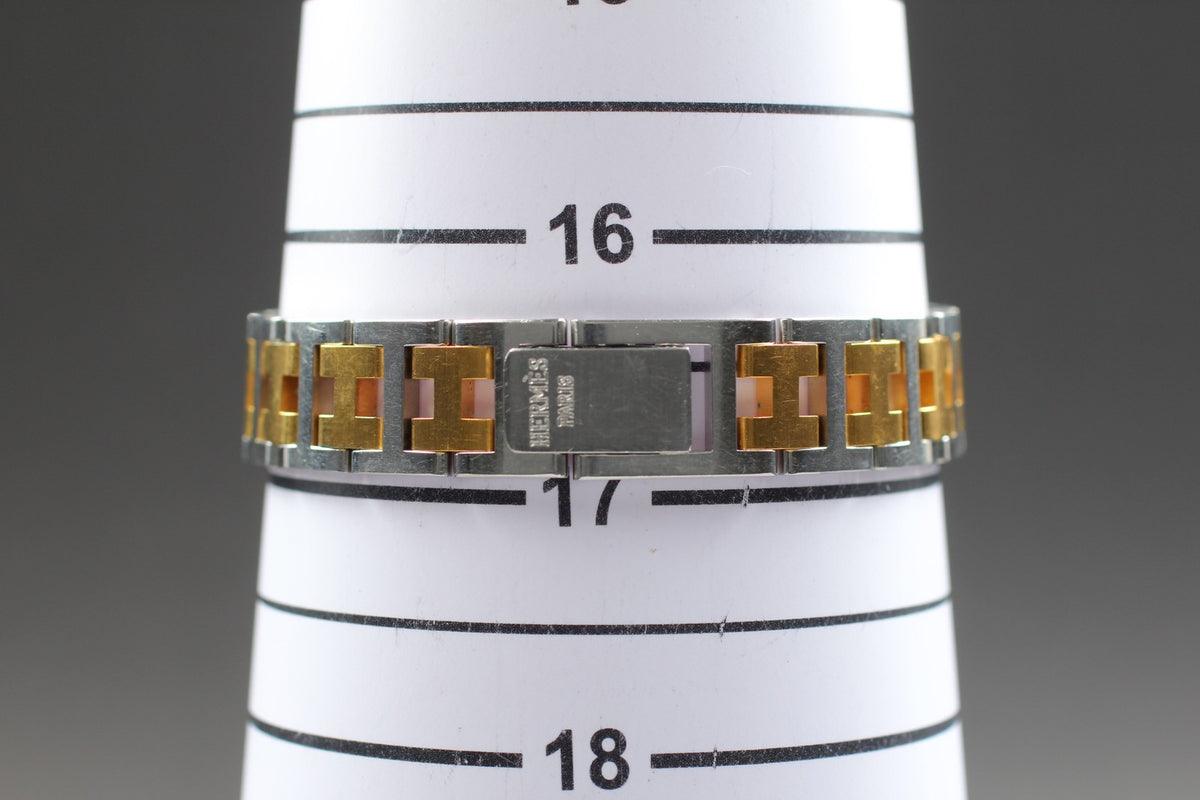 Vintage [Exc+5] Hermes Pullman Gold White Dial 24mm Date Woman's Quartz Watch