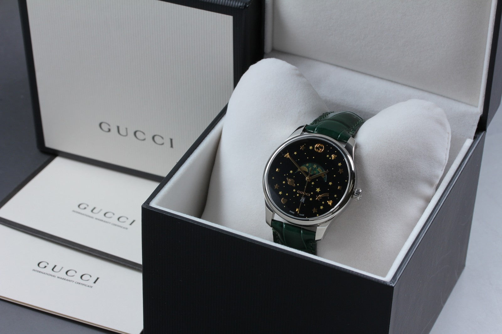 [Near MINT- Box] Gucci G-Timeless Moonphase 126.3 YA126326 Black Men's Qz Watch