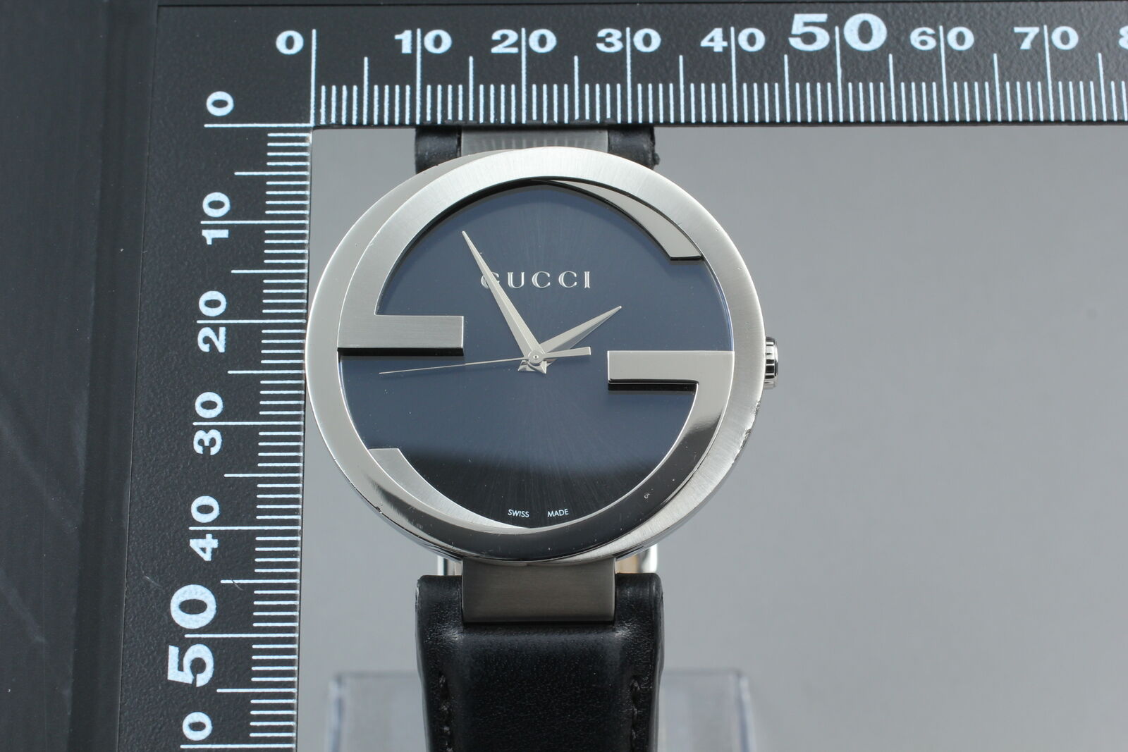New Battery [Exc+5] GUCCI Interlocking 133.2 Black Silver Men's Qz Watch JAPAN