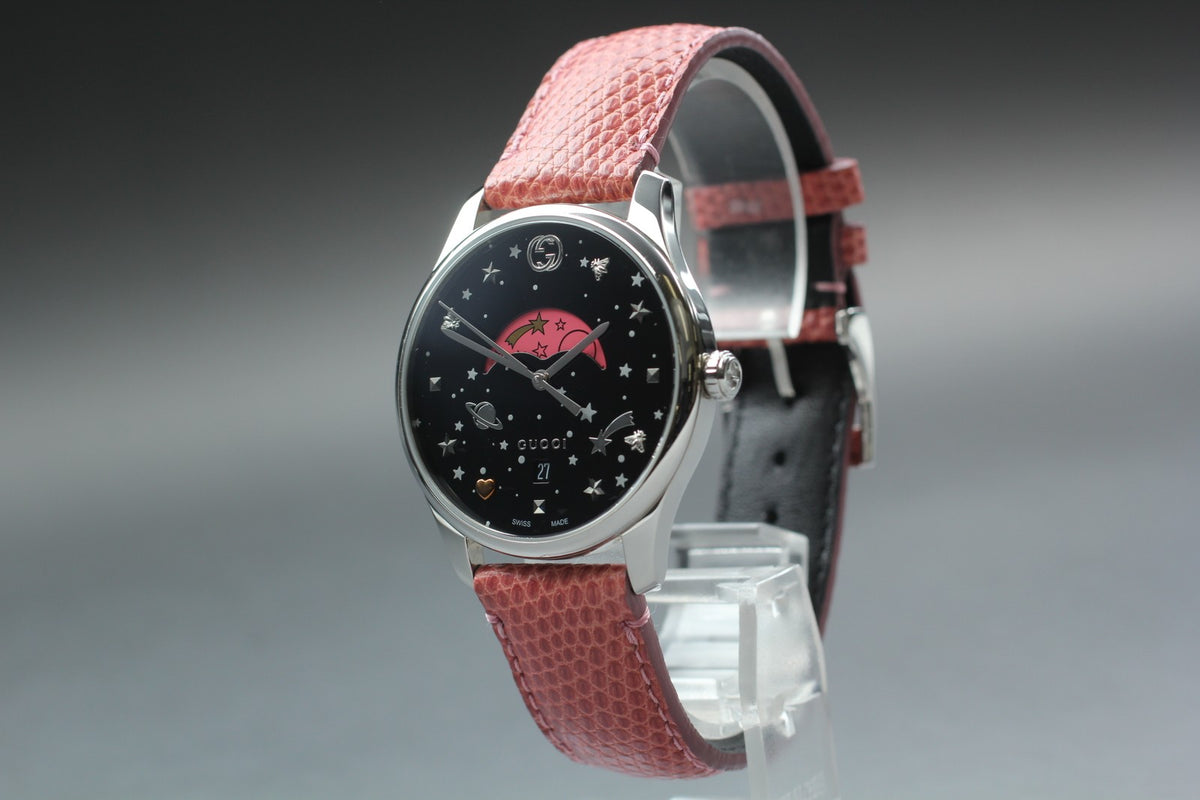 [Exc+5 Box] Gucci G-TIMELESS 126.4 Pink Moon Phase Black Women's Quartz Watch