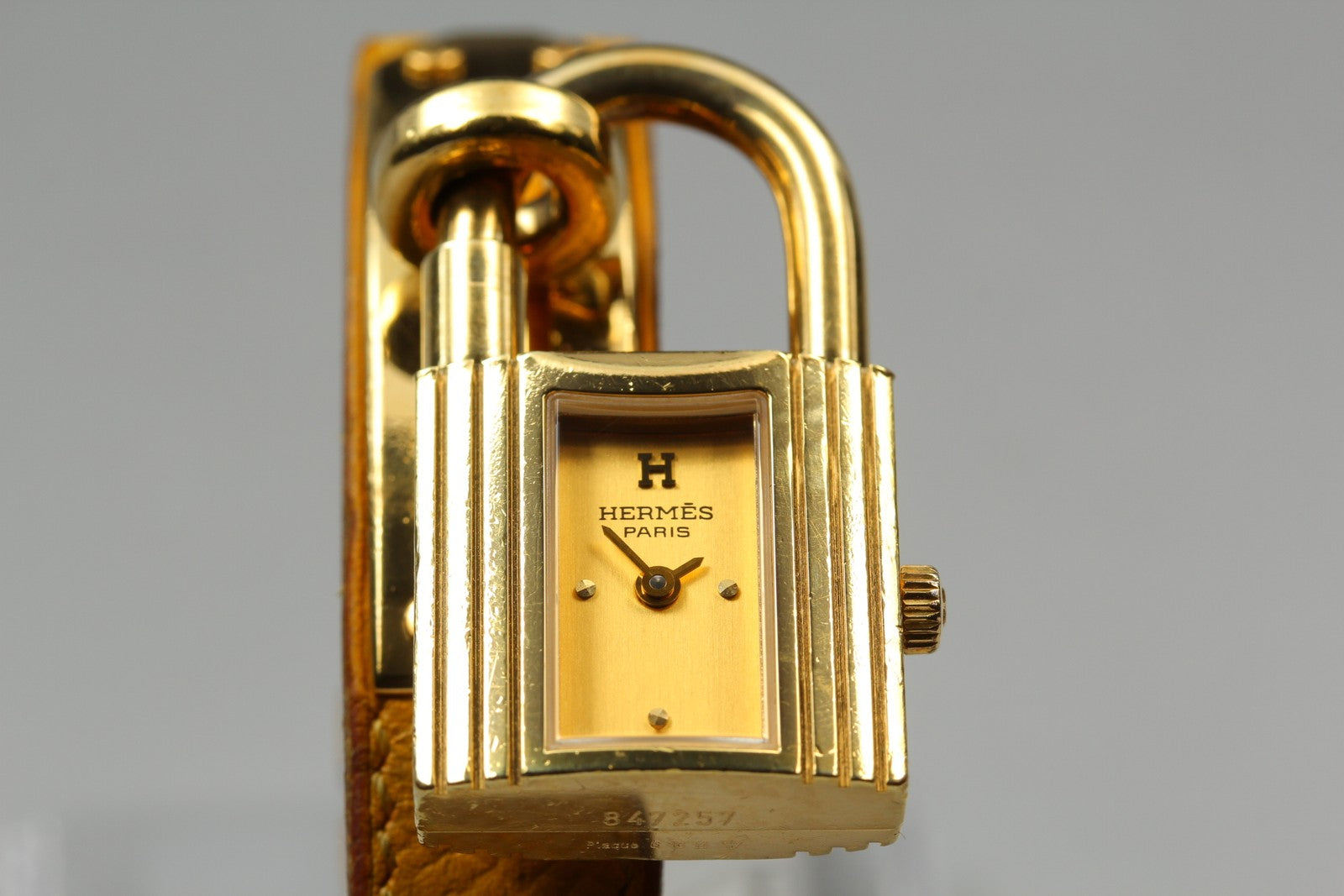 Vintage HERMES Kelly Stainless Gold Dial Quartz Women's Watch 20mm JAPAN Box