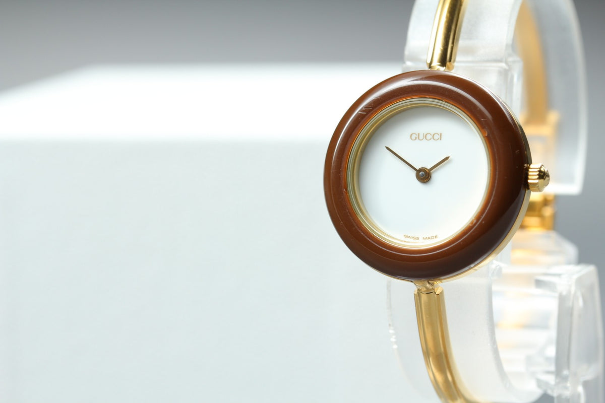Gucci Change Bezel 11/12.2 Brown Bezel Gold Women's Quartz Watch Vintage