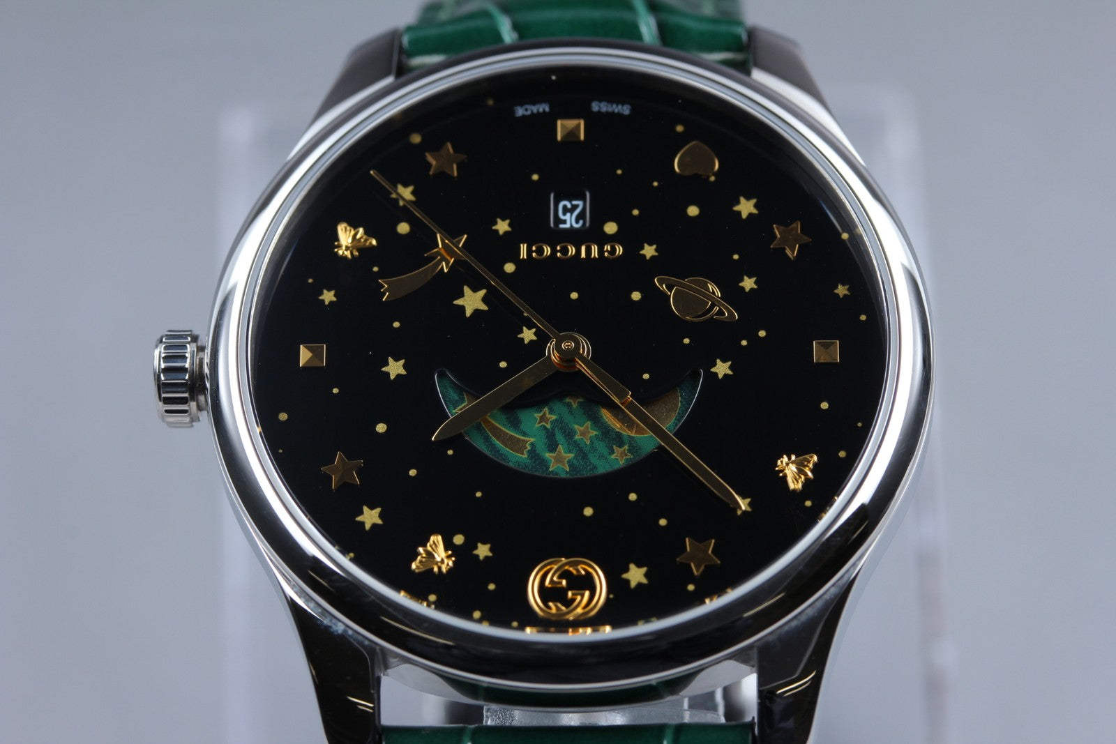 [Near MINT- Box] Gucci G-Timeless Moonphase 126.3 YA126326 Black Men's Qz Watch