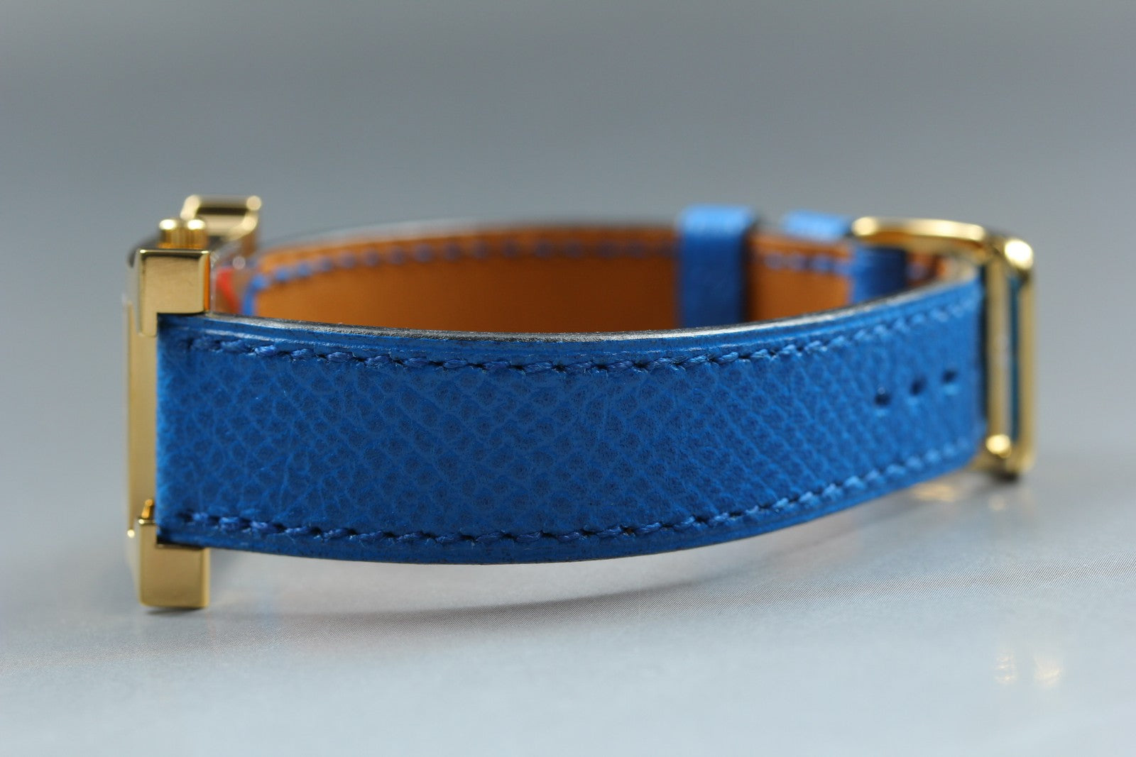 [Overhauled] HERMES H Watch HH1.201 Gold Blue "B" Woman's Watch Quartz Box