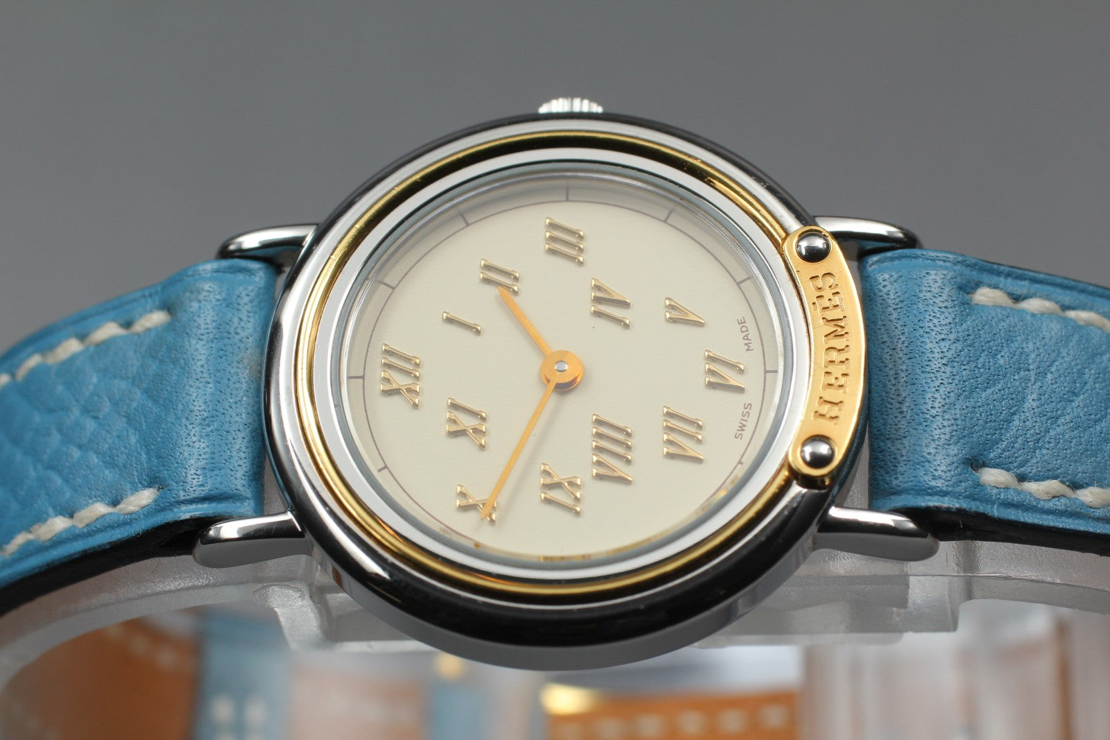 Vintage [Exc+5 Box] HERMES Meteor Gold Blue "C " 24mm Woman's Watch Quartz