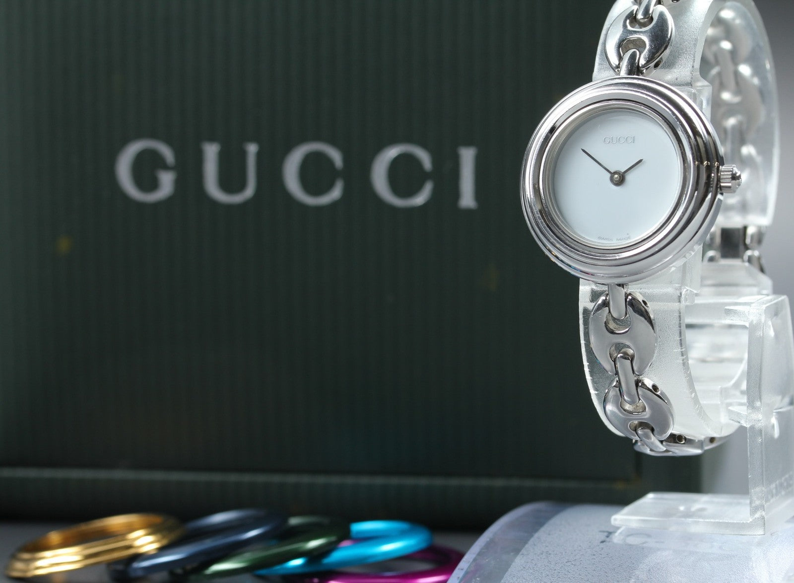 Vintage Gucci Change Bezel 11/12.2L 6 Colors Silver Women's Quartz Watch [w/Box]