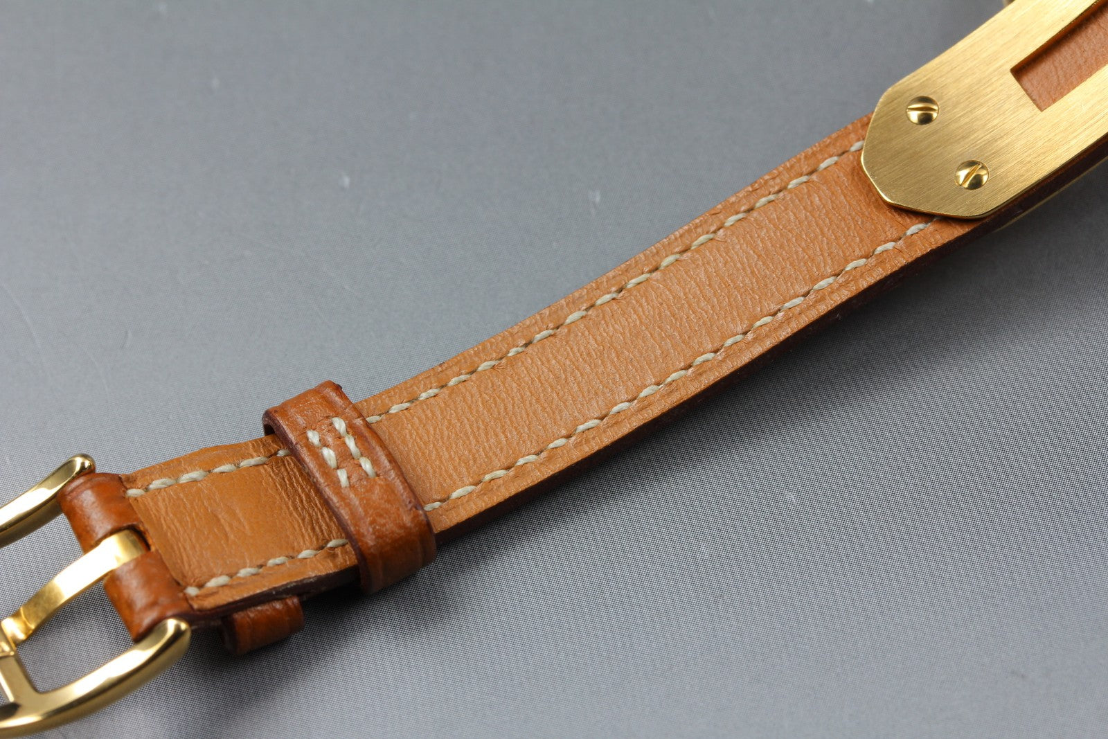 Vintage [Box] HERMES Kelly Watch Gold Brown Leather "U" Woman's Quartz Watch