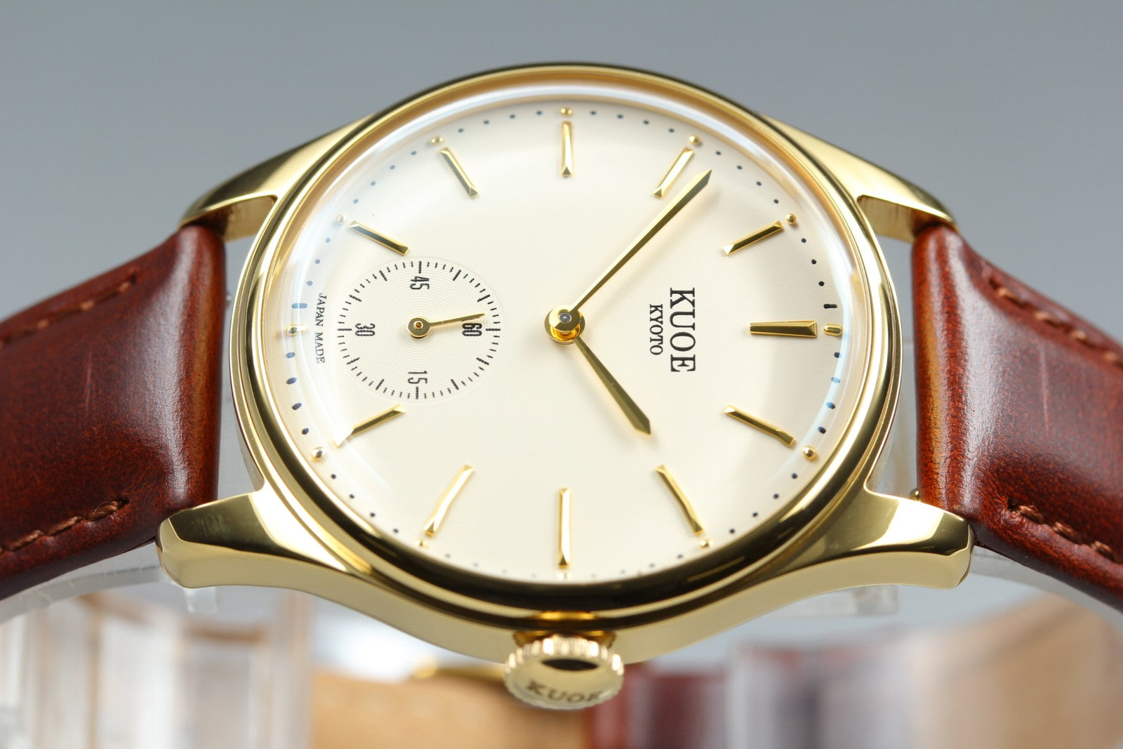 KUOE KYOTO OLD SMITH 90-001 34mm Gold Brown Quartz Men's Watch Japan [Box]
