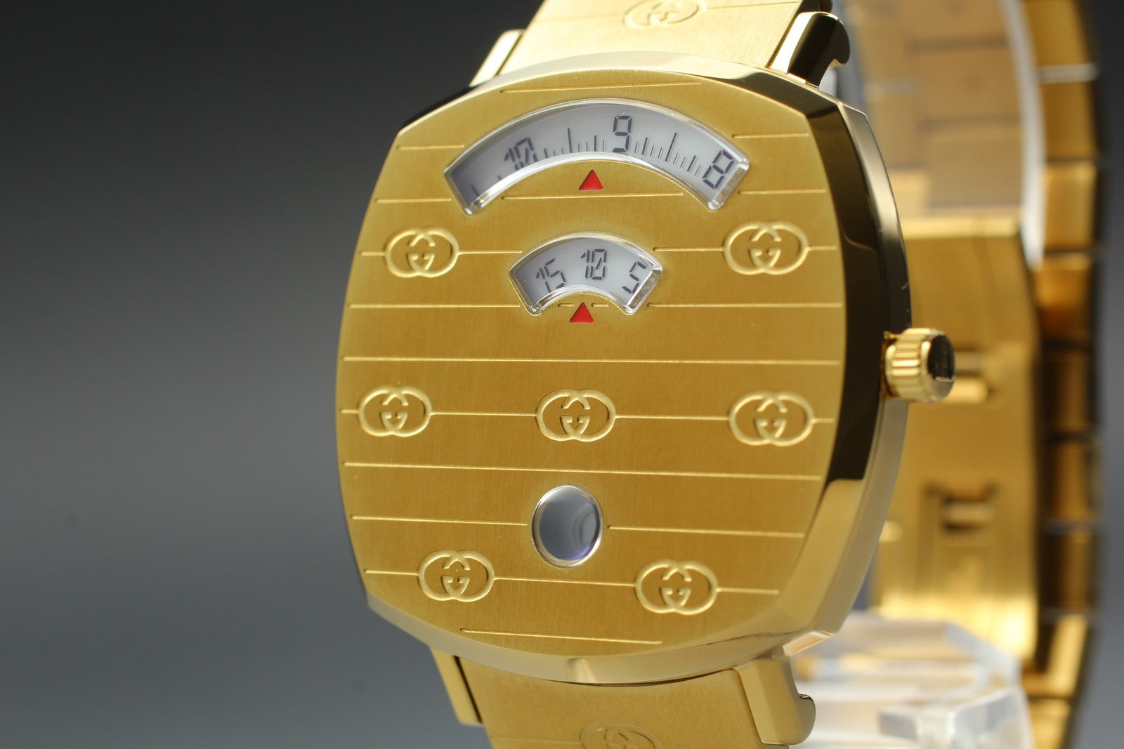 [Near MINT Box] GUCCI Grip 157.4 YA157403 34mm Gold GG Man's Quartz Watch