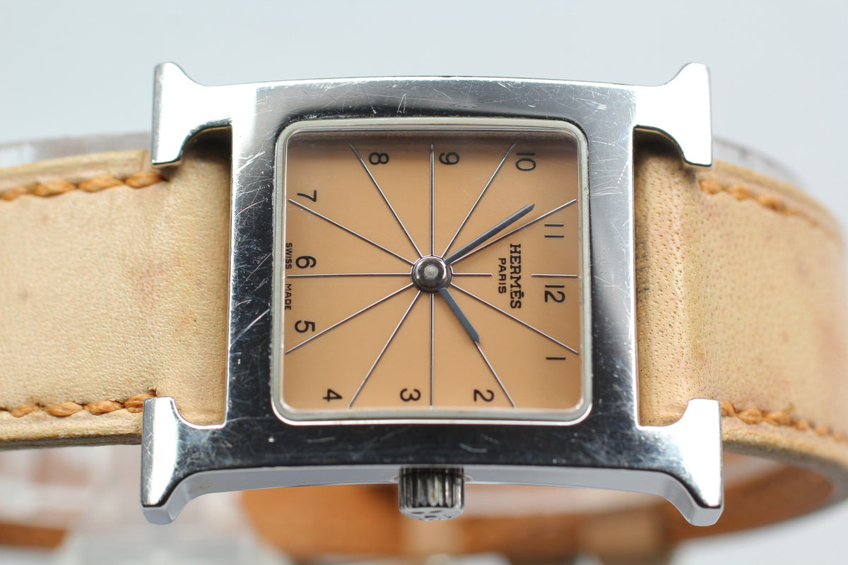 HERMES H Watch HH1.210 Quartz Orange Dial Women's Watch 21mm JAPAN Box