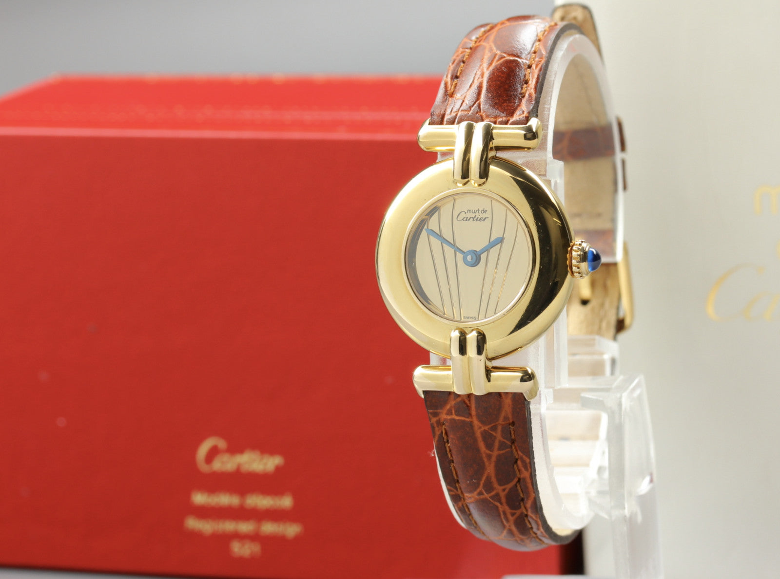 Vintage Cartier Must Colisee Vermeil 590002 Gold Brown Women's Qz Watch [Box]