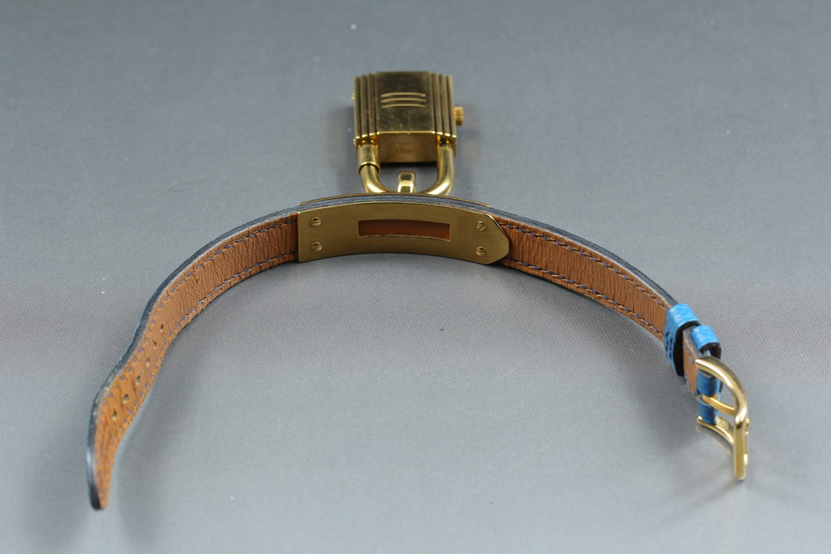 [Overhauled] HERMES Kelly Watch Gold Dial Blue "W" Woman's Quartz Watch Vintage