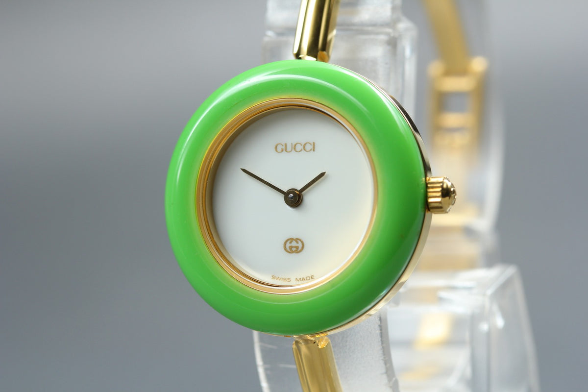 [Overhauled] Gucci Change Bezel 11/12 Lime Green Bezel Women's Qz Watch 15.25cm