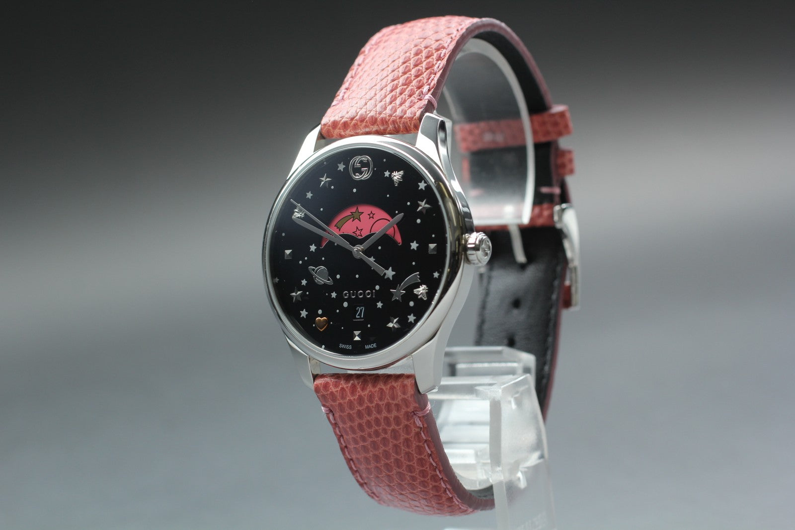 [Exc+5 Box] Gucci G-TIMELESS 126.4 Pink Moon Phase Black Women's Quartz Watch