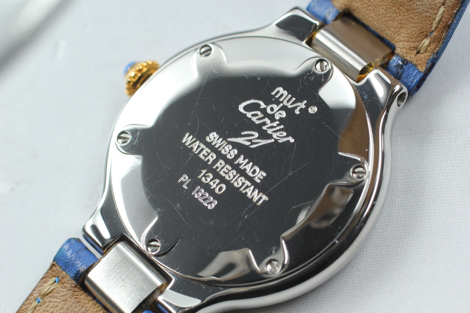 New Battery [Exc+5 Box] Cartier Must de Cartier 21 1340 Blue Women Qz Watch JP