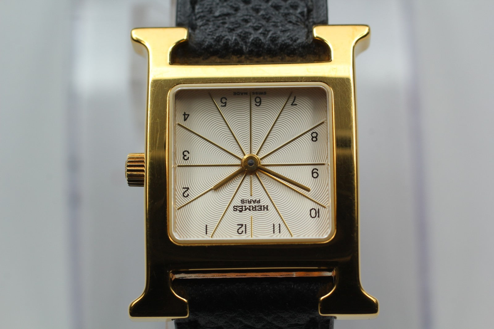 [Exc+5] HERMES H Watch HH1.201 Gold Black "A" 21mm Woman's Watch Quartz JAPAN