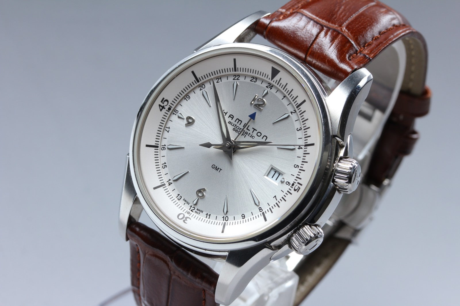 HAMILTON Jazzmaster Traveler H326250 Silver Mens Date Automatic GMT Watch Exc+5