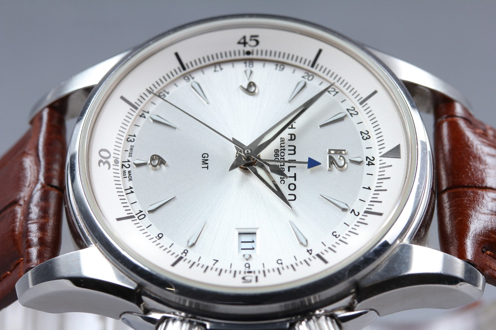 HAMILTON Jazzmaster Traveler H326250 Silver Mens Date Automatic GMT Watch Exc+5