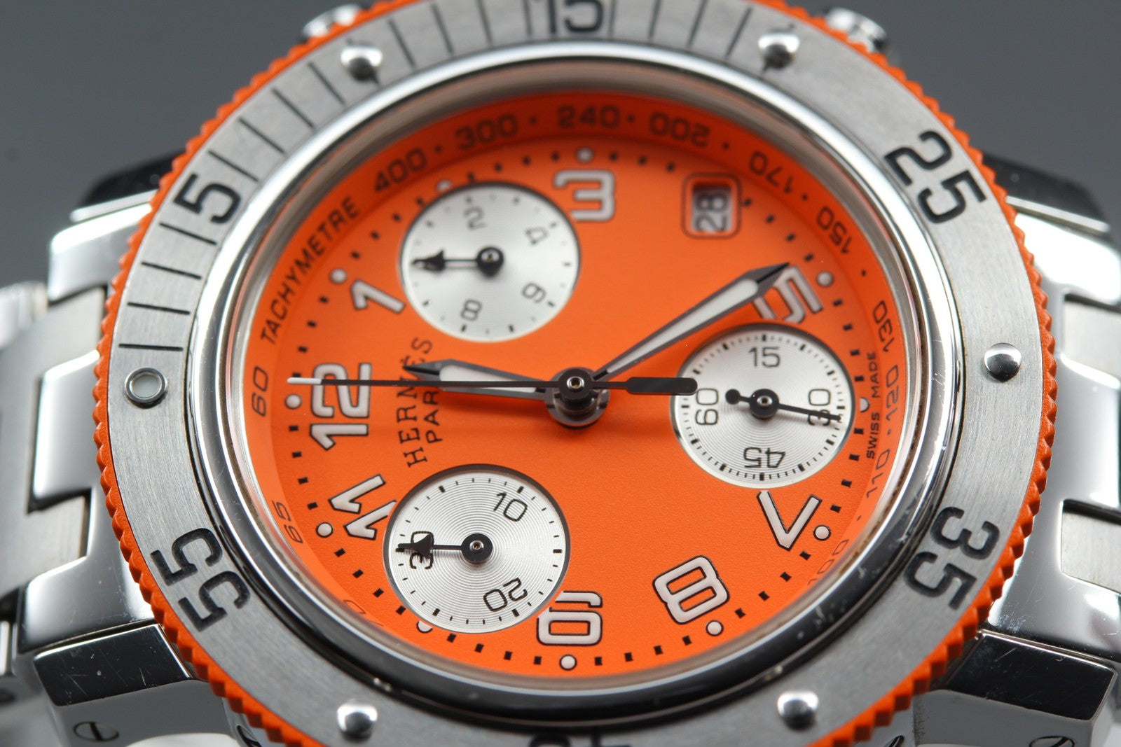 Hermes Clipper Diver Chronograph CL2.316 Orange 32mm Woman's Quartz Watch [Box]