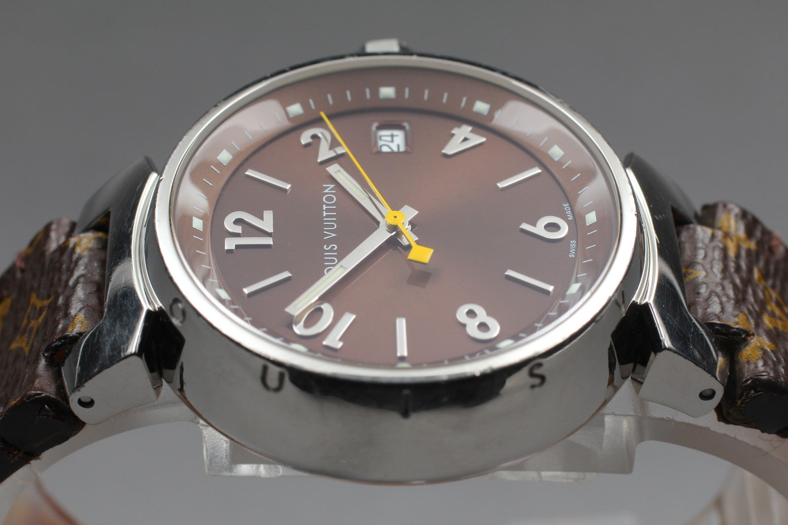 [Exc+5] Louis Vuitton Tambour Q1311 32mm Date Brown Women's Quartz Watch JAPAN