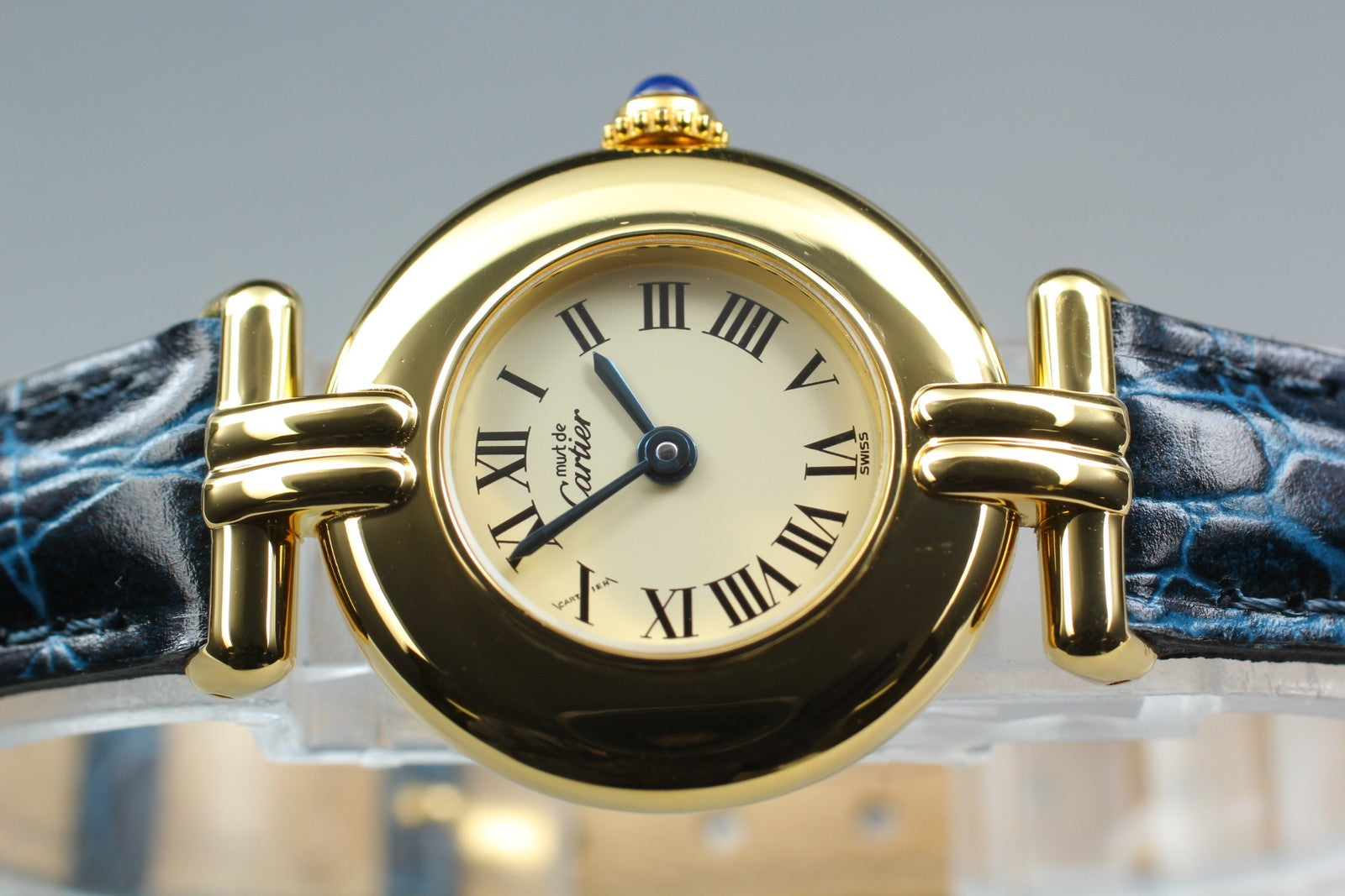 Vintage Cartier Must Colisee Vermeil 590002 Blue Gold Women's Quartz Watch [Box]