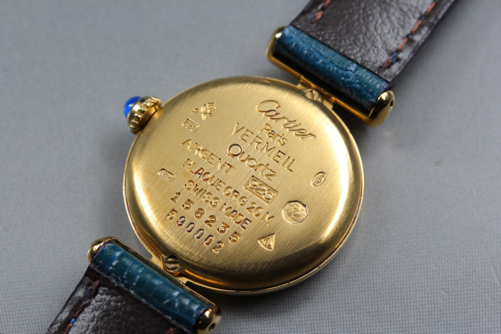 Vintage Cartier Must Colisee Vermeil 590002 Blue White Dial Women's Qz Watch