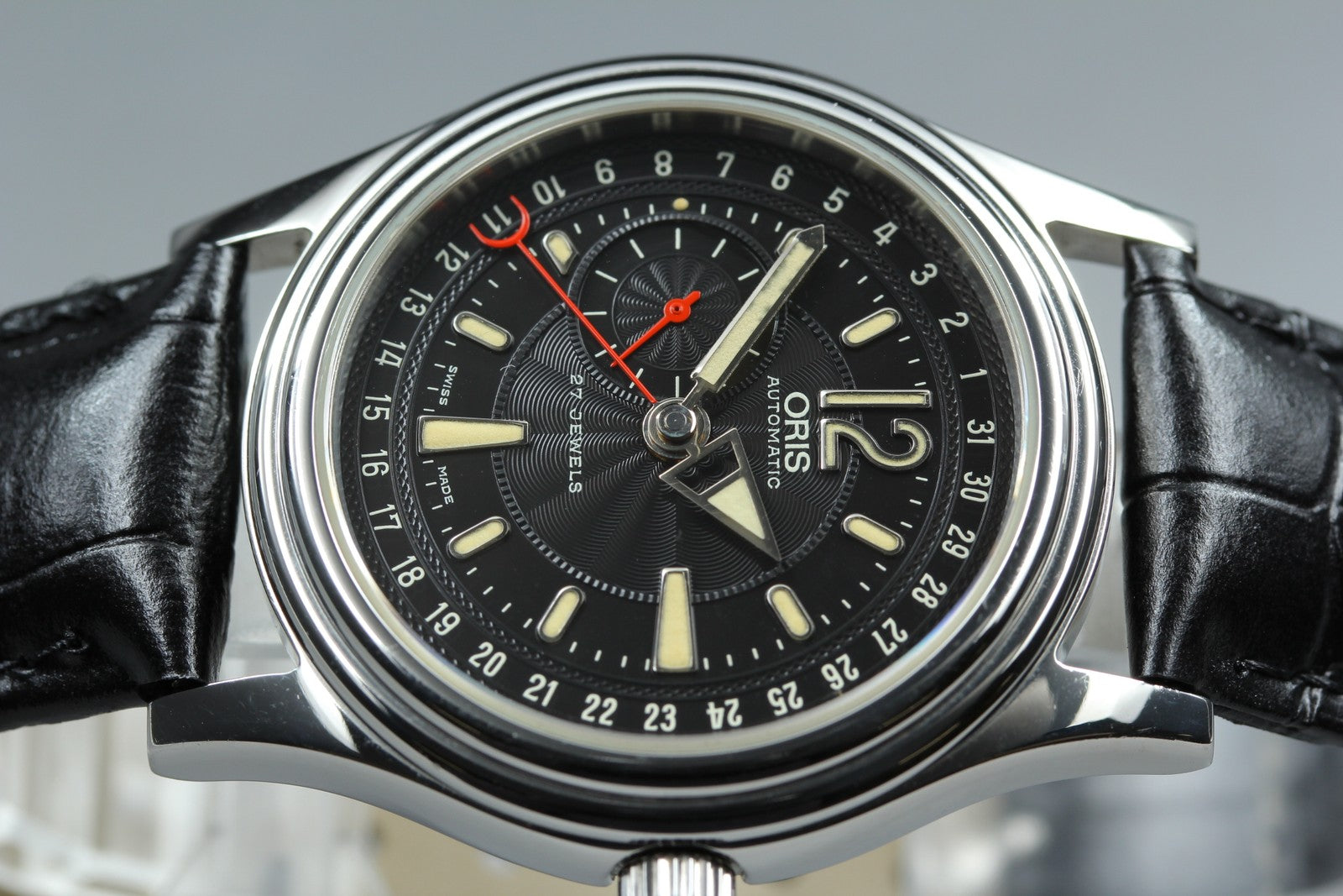 Vintage ORIS Pointer Date 7476 Automatic Black Date Men's Watch 37mm From JAPAN