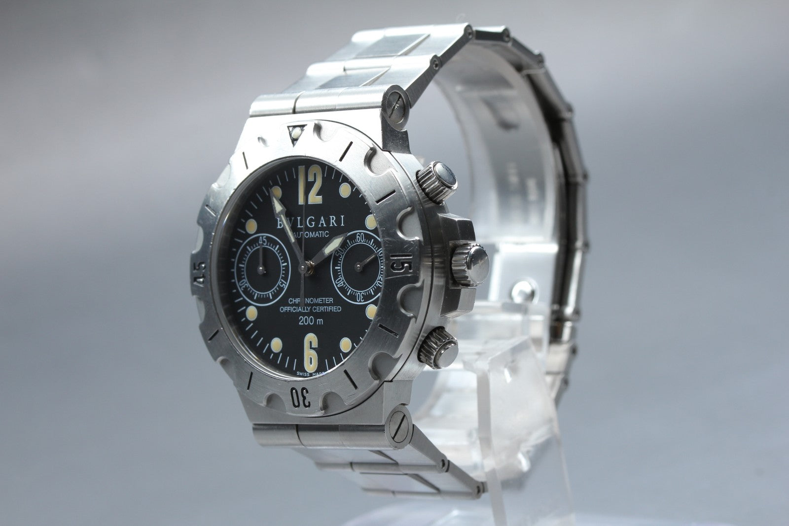 BVLGARI Diagono Scuba SC38S Chronograph Automatic Black Boy's Watch 39mm JAPAN