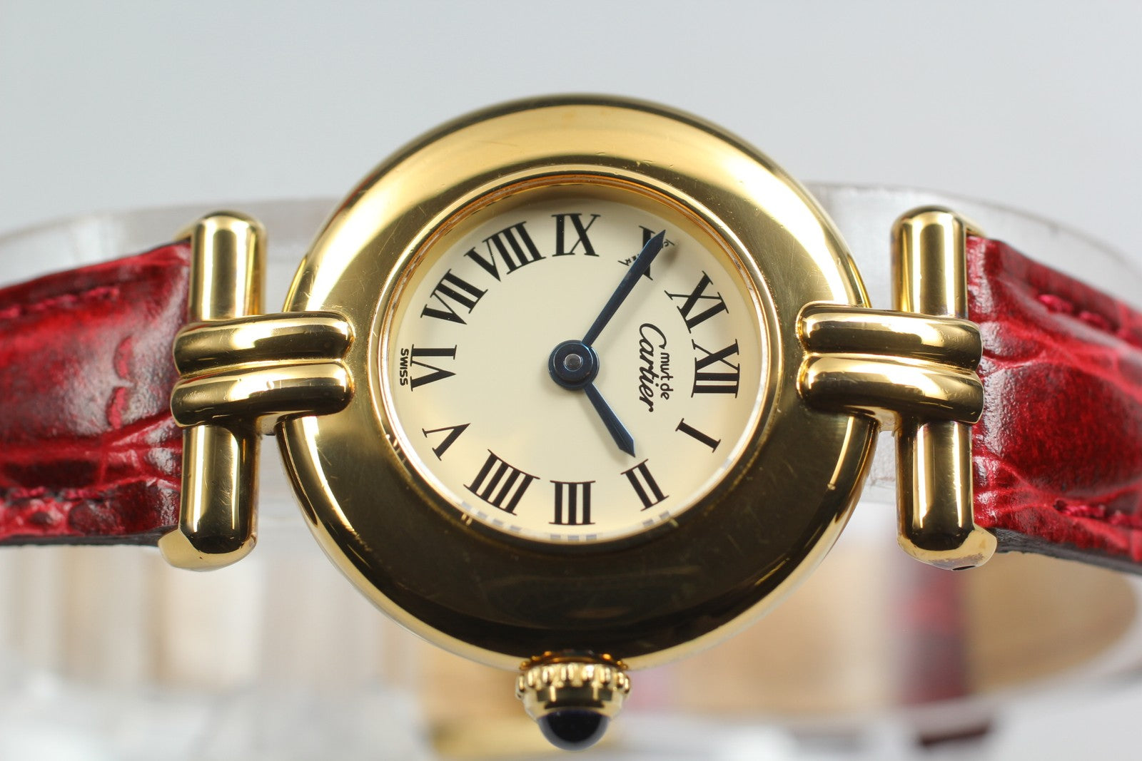 Vintage[Near MINT- Box] Cartier Must Colisee Vermeil 590002 Red Women's Qz Watch