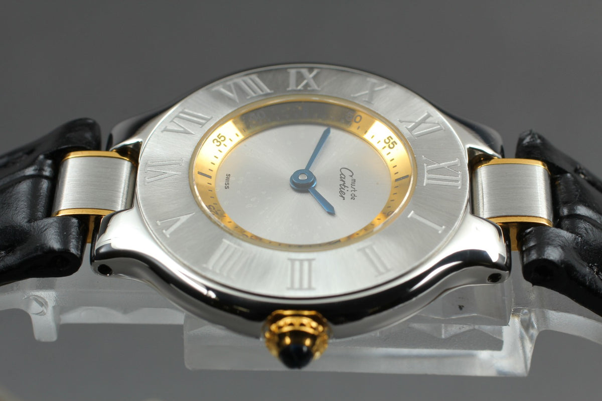 [Exc+4] Cartier Must de Cartier 21 1340 Silver Black 27mm Women’s Qz Watch JAPAN