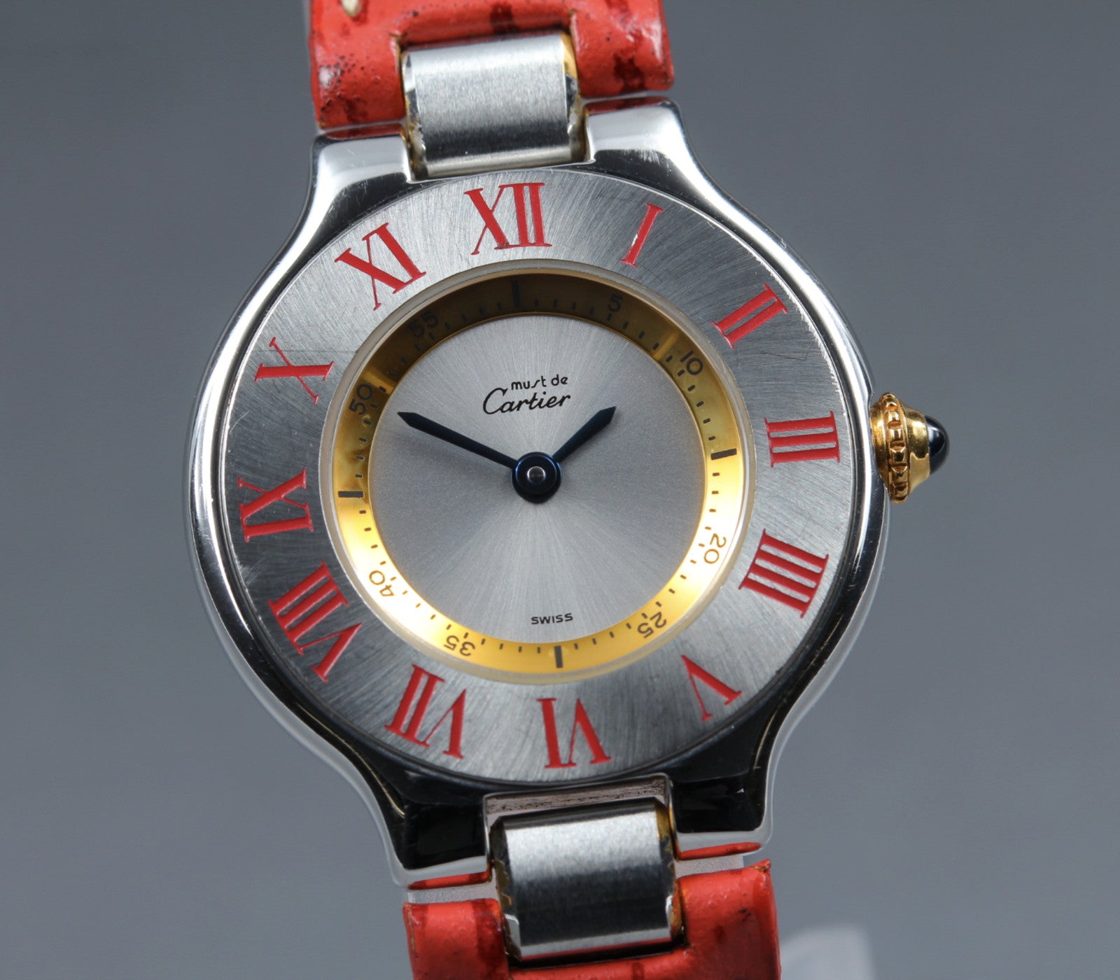 [Exc+5] Cartier Must de Cartier 21 1340 Silver Red 27mm Women's Quartz Watch