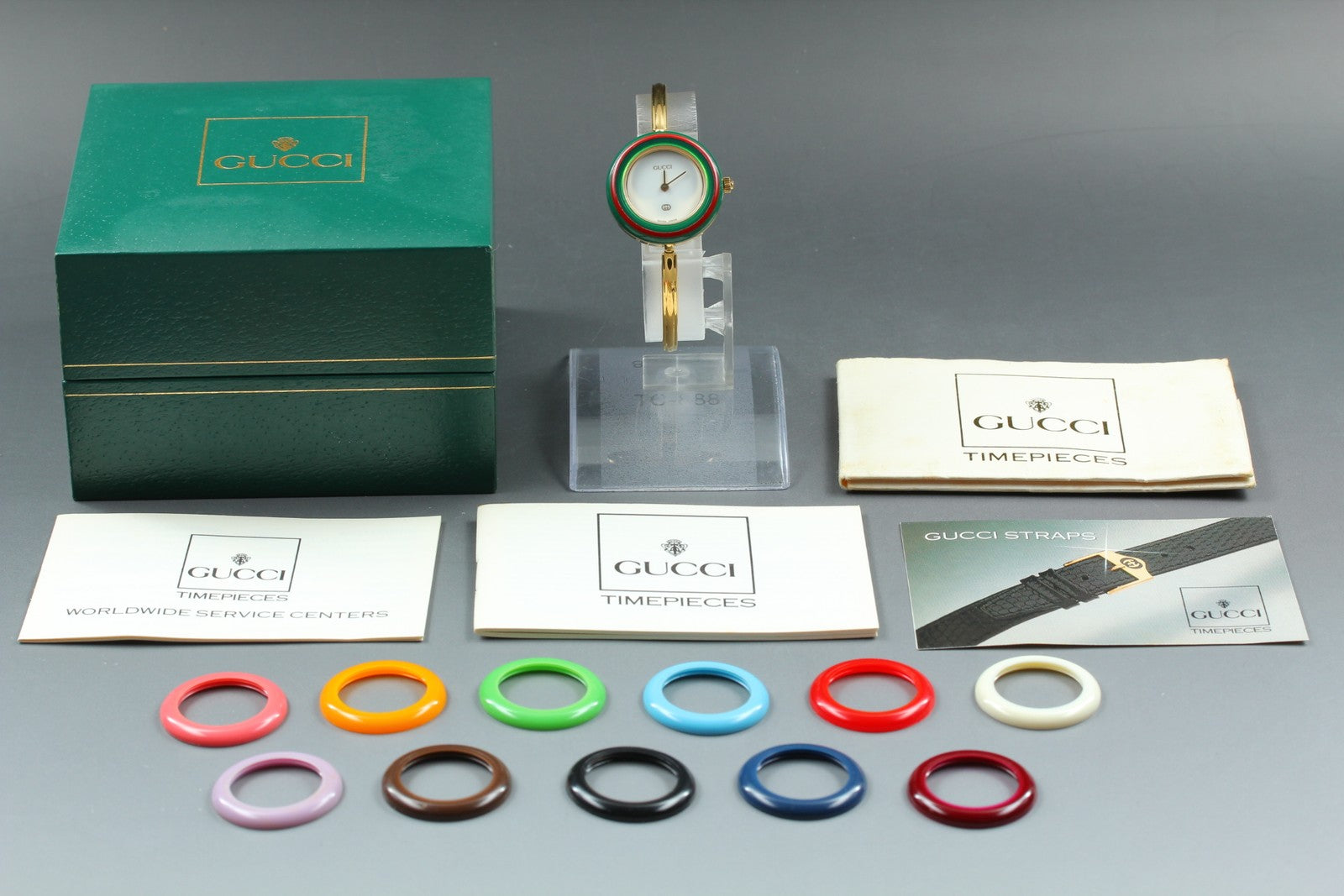 Vintage Gucci Change Bezel 11/12.2 12 Colors Gold Women's Quartz Watch [w/Box]