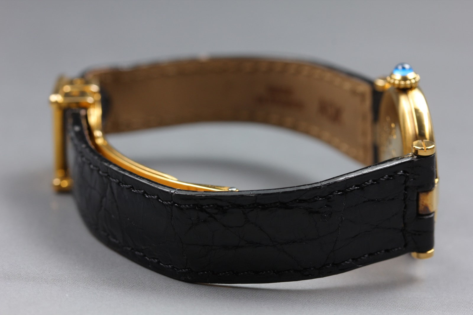 Vintage Cartier Must Vendome Vermeil 590004 Gold Black 24mm Women's Qz Watch