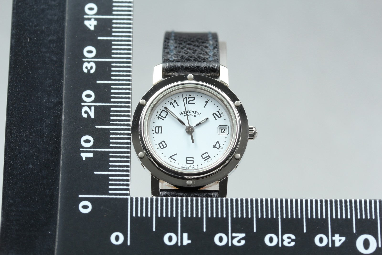 [Exc+5 Box] Hermes Clipper CL4.210 24mm "F" Silver Black Woman's Quartz Watch