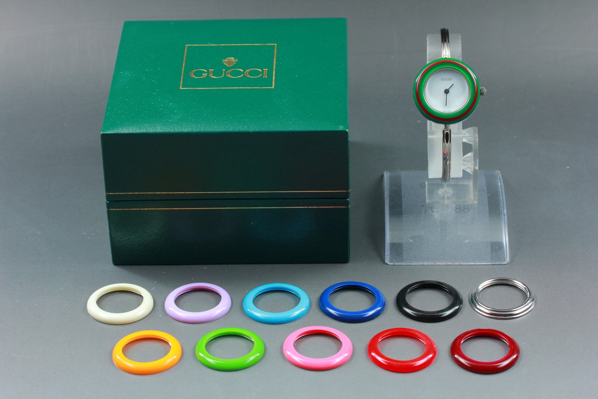 Gucci Change Bezel 11/12.2 12 Colors Silver Bangle Women's Watch Vintage [Box]