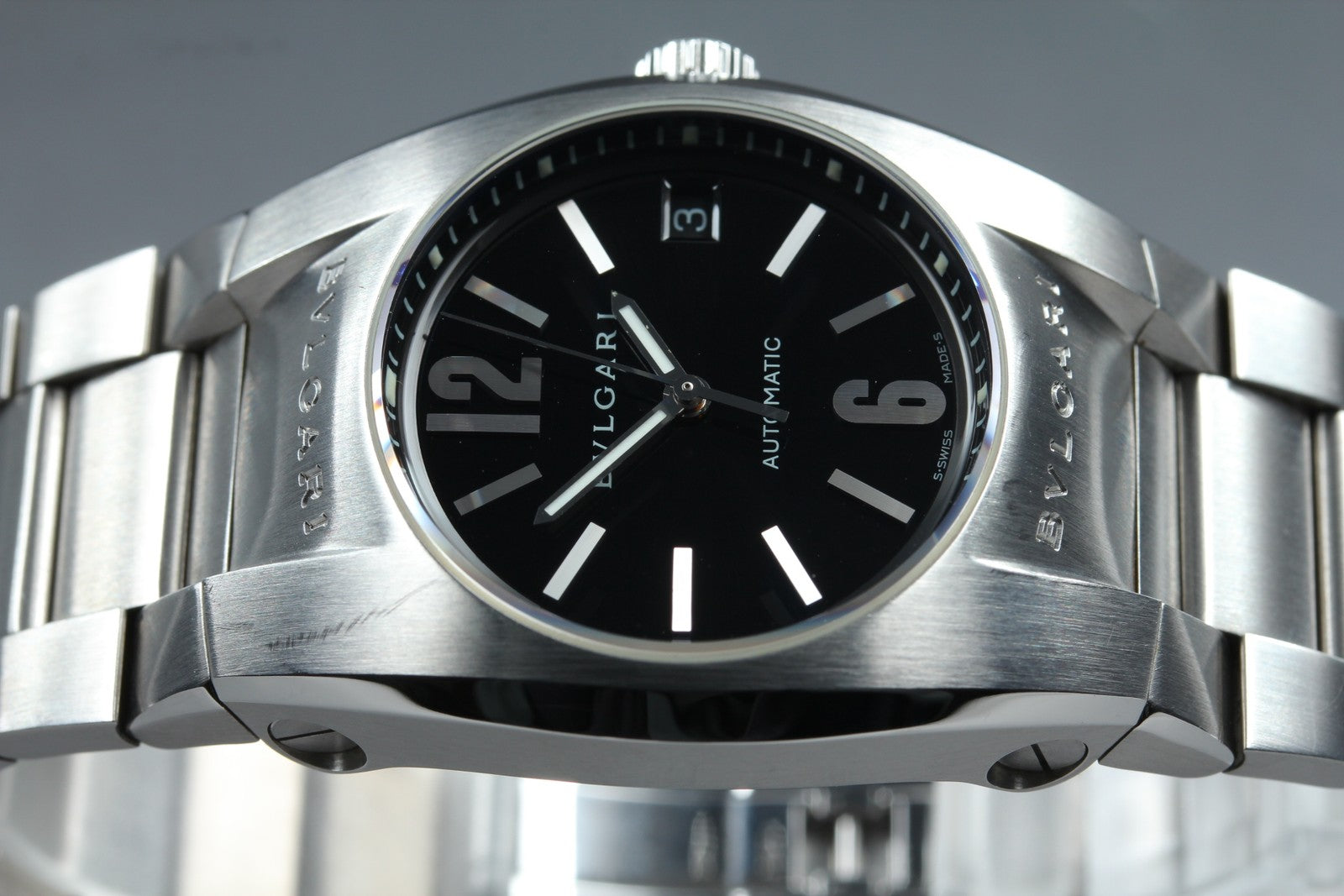 BVLGARI Ergon EG35S Black Dial Automatic Date Black Men's Watch 35mm JAPAN Box