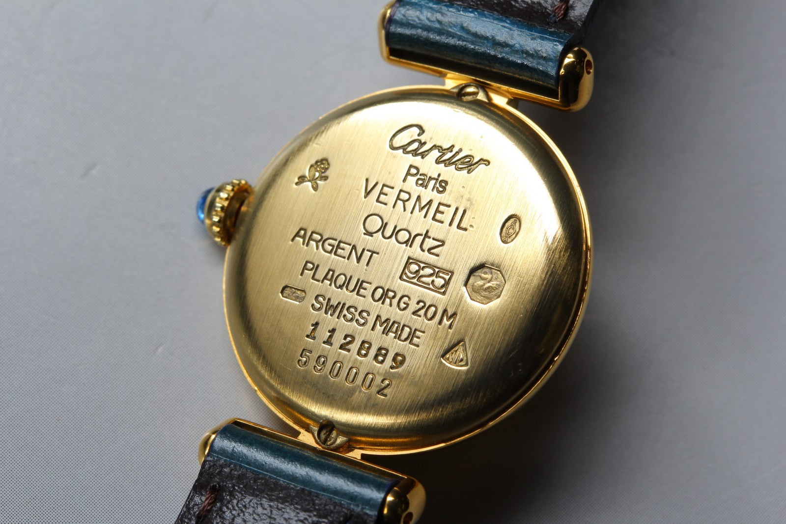 Vintage Cartier Must Colisee Vermeil 590002 Blue Gold Women's Quartz Watch