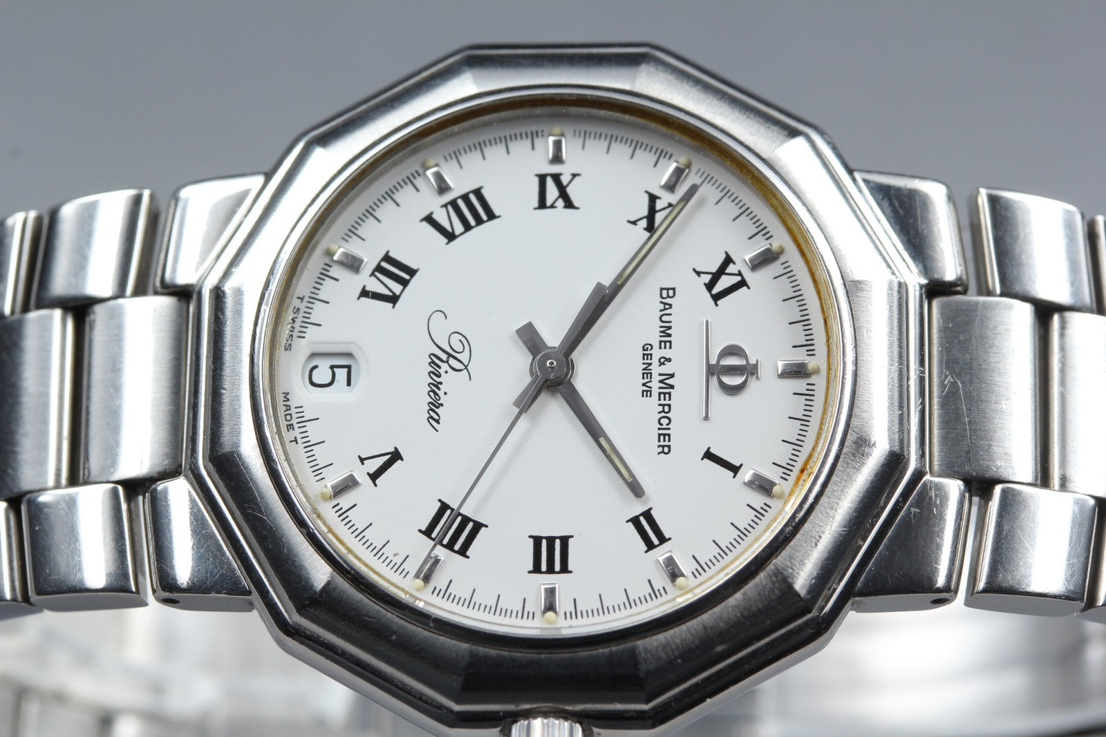 New Batt Baume & Mercier Riviera 5131 Silver Quartz Date Men's Watch 33mm JAPAN